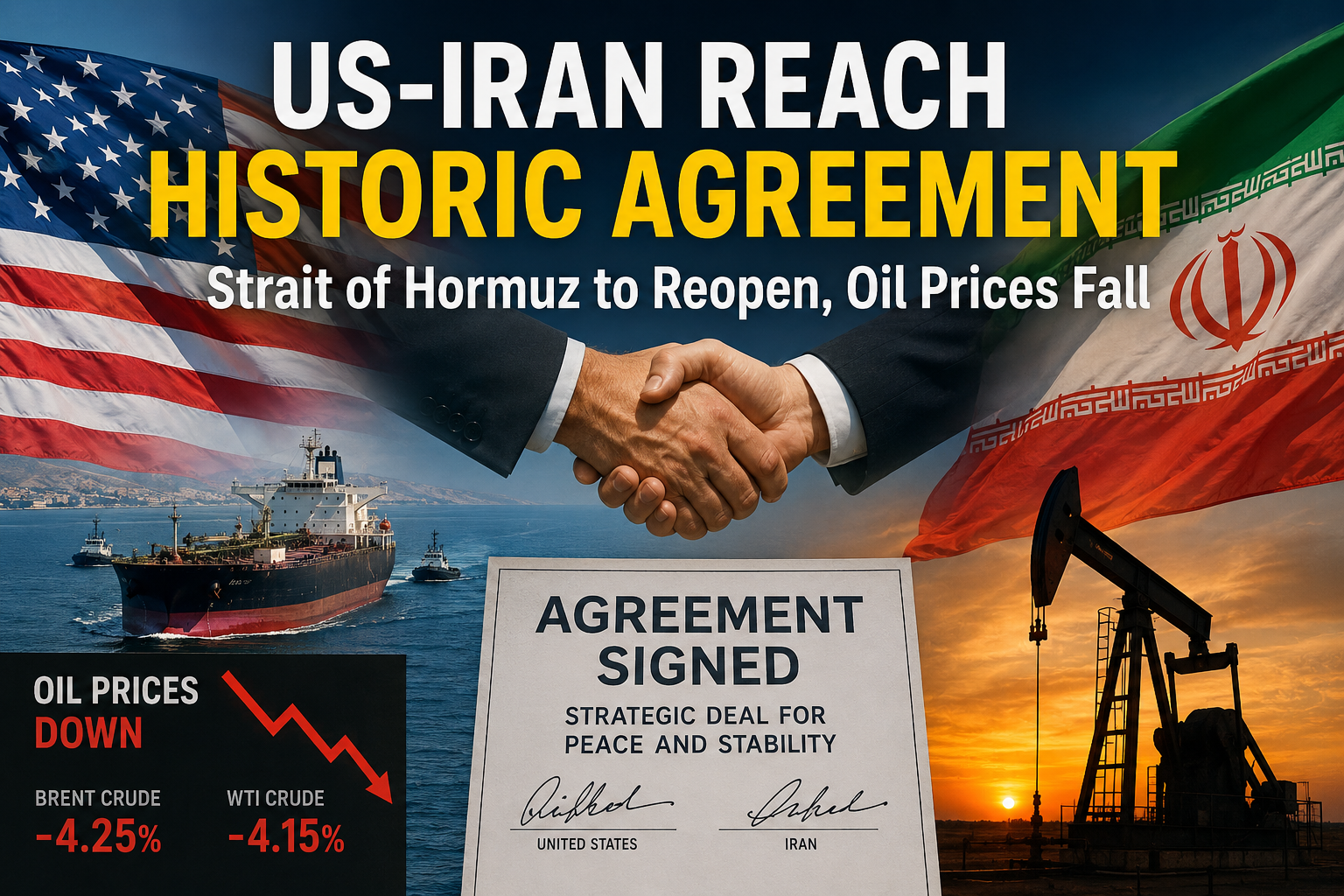US-Iran Reach Historic Agreement; Strait of Hormuz to Reopen, Oil Prices Fall