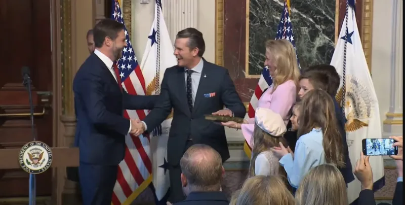 Pete Hegseth Sworn in as U.S. Secretary of Defense by Vice President JD Vance