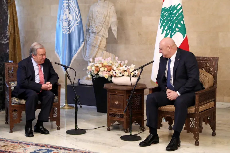 Meeting Between UN Secretary-General Guterres and Lebanon's President Aoun, Calls for Israeli Troop Withdrawal by January 26