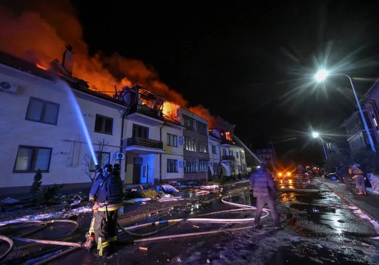 Russian79 Drone Attack on Ukraine's Zaporizhzhia City, Buildings Reduced to Rubble Due to Explosion
