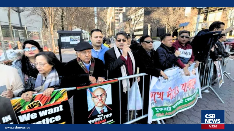 Protest by US Awami League in Front of UN Headquarters: Demand for Resignation of Volker Türk and Dr. Muhammad Yunus
