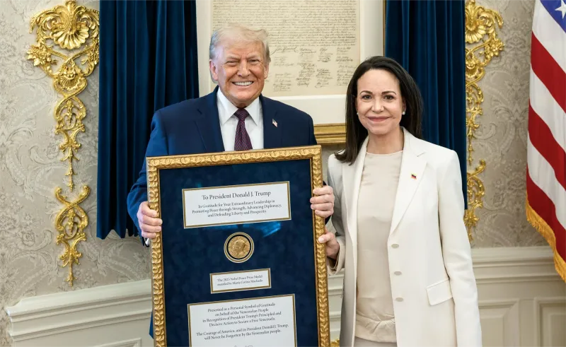 Historic White House Meeting: Machado Presents Nobel Peace Prize Medal to President Trump
